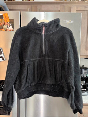 Stoic Quarter-Zip Fleece Hoodie in Black Size Medium